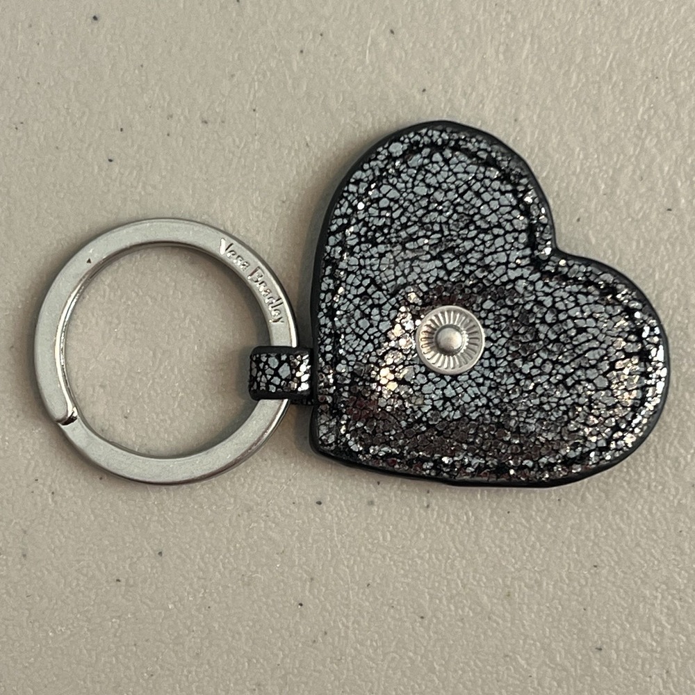 Vera Bradley Black Glitter Heart Keychain 2" with Snap - Picture 6 of 10